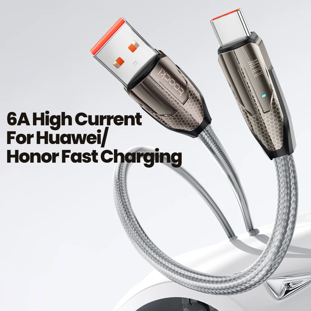 Toocki 6A USB A to Type C Cable 100W Fast Charging for Huawei Nova Mate P Honor Magic Data Sync Cord Compatible With Car System
