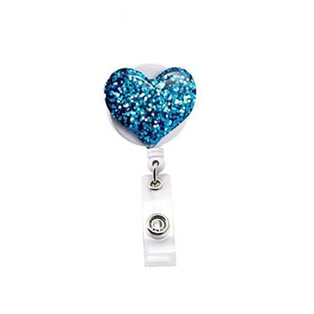 

3Pcs Heart Shaped Rhinestone Retractable Badge Reel Id Card Holder Name Tag Keychain Clip for Office Nurses Students