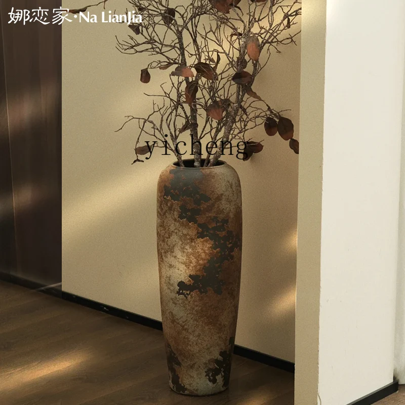 

ZYA pottery pot retro ceramic wabi sand wind floor-to-ceiling large vase medium and ancient style living room