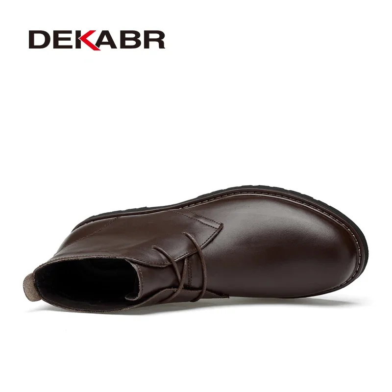 DEKABR Autumn Winter Warm Fur Ankle Boots Business Genuine Leather Mens Boots New Comfortable Soft Handmade Plus Size 48