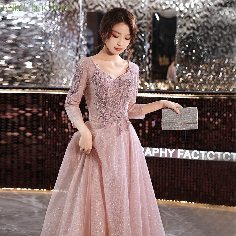 Evening Dress for Women Elegant Lace Round Neck Half Sleeve Lace Long Skirt Zipper Banquet Gown Women\'s Party Dress Vestidos