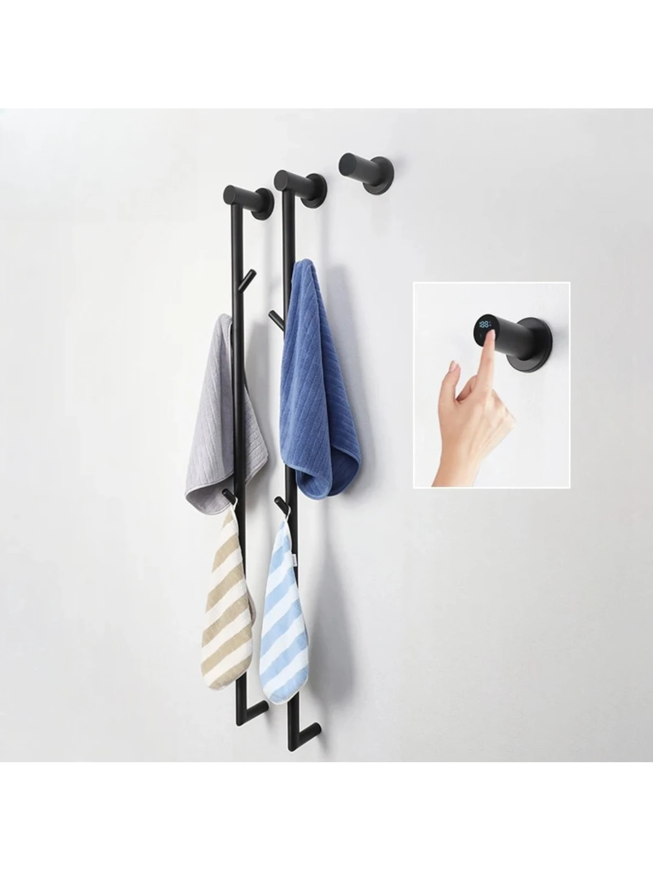 Warmer Fast Drying Electric Heated Towel Black Bathroom Towel Rail Temperature Timing Electric Towel Rack Hidden Installation