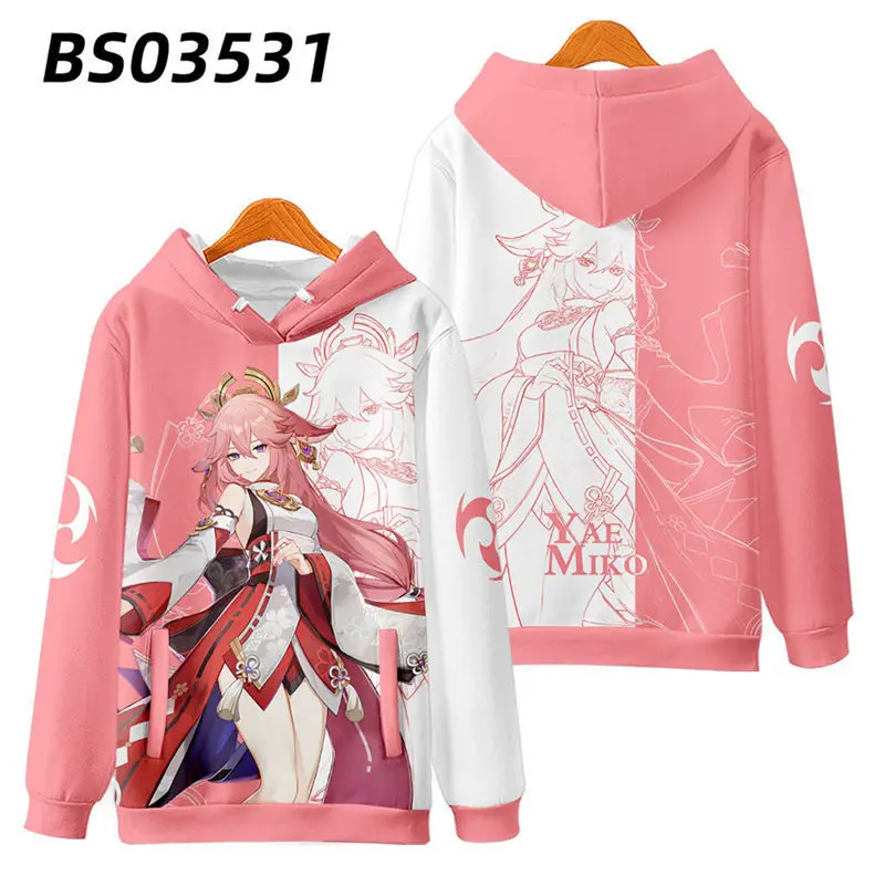 New printing genshin impact yae miko anime japanese 3d hoodies hoodie women casual long sleeve sweater hoodie pullover