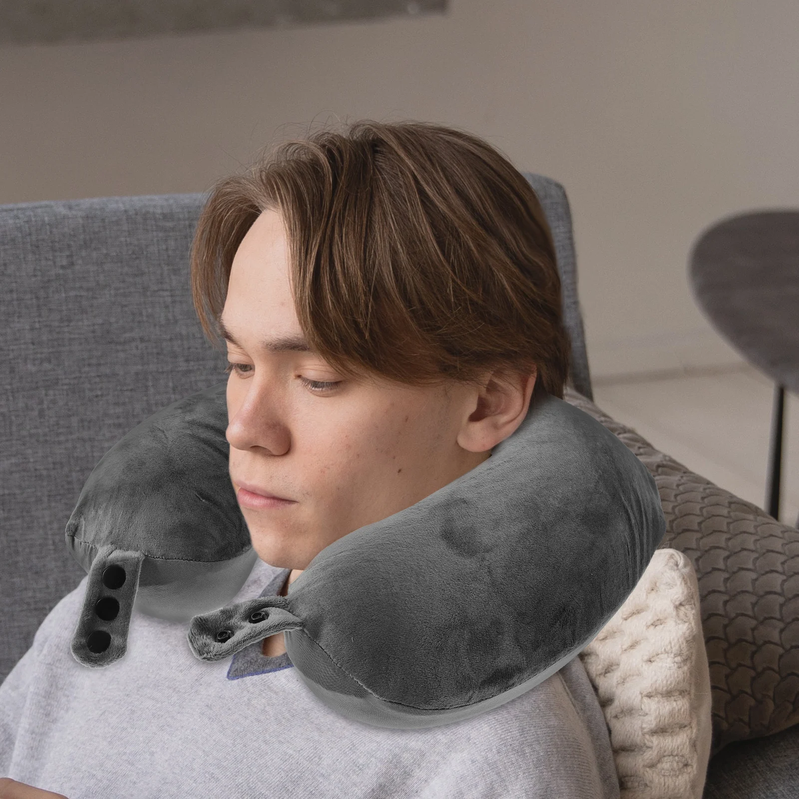 

U Shaped Memory Foam Neck Pillow Deep Grey Adjustable Ergonomic Portable Cervical Support Pillows Soft Travel Airplane Sleeping