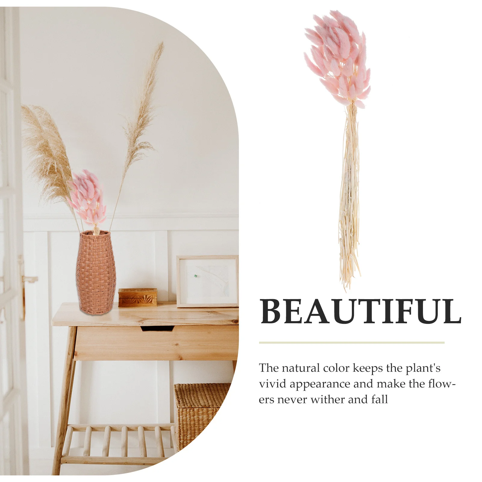 60 個ウサギの尾草ドライフラワー天然植物結婚式家の装飾牧歌的な写真ピンクウサギの尾草