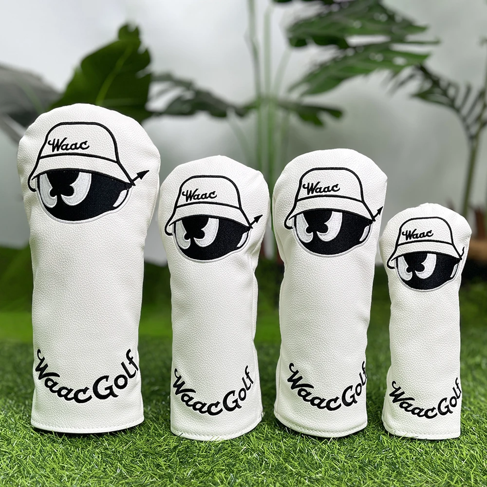 White golf club protective cover, embroidered pattern design, golf accessories, PU material, better protect your golf club
