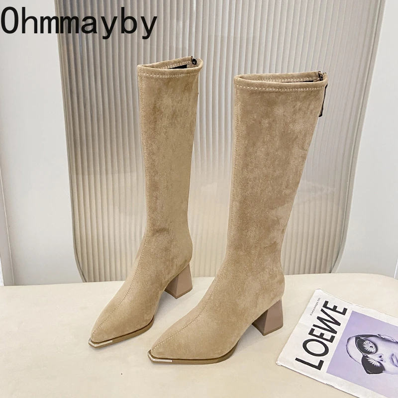 Autumn Winter Sued Women Loots Boots Fashion Pointed Toe Shoes Street Style Party Stripper Female Thick Heel High Booties