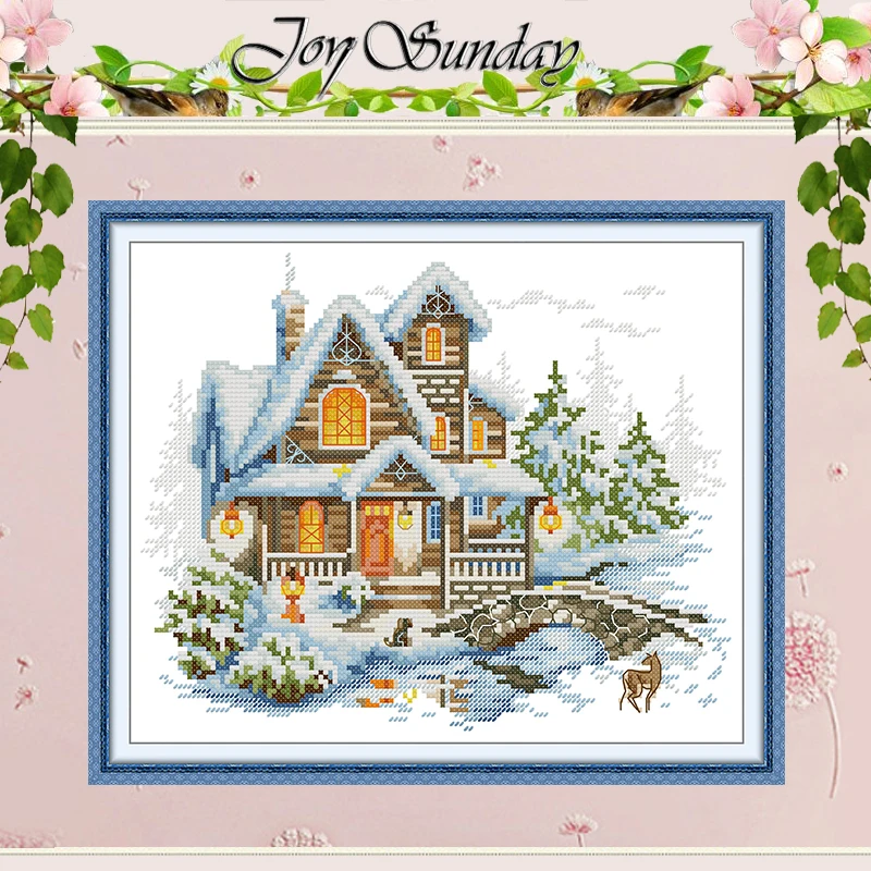 Winter Lodge Scenery Patterns Counted Cross Stitch Set DIY 11CT 14CT 16CT Stamped DMC Cross-stitch Kit Embroidery Needlework