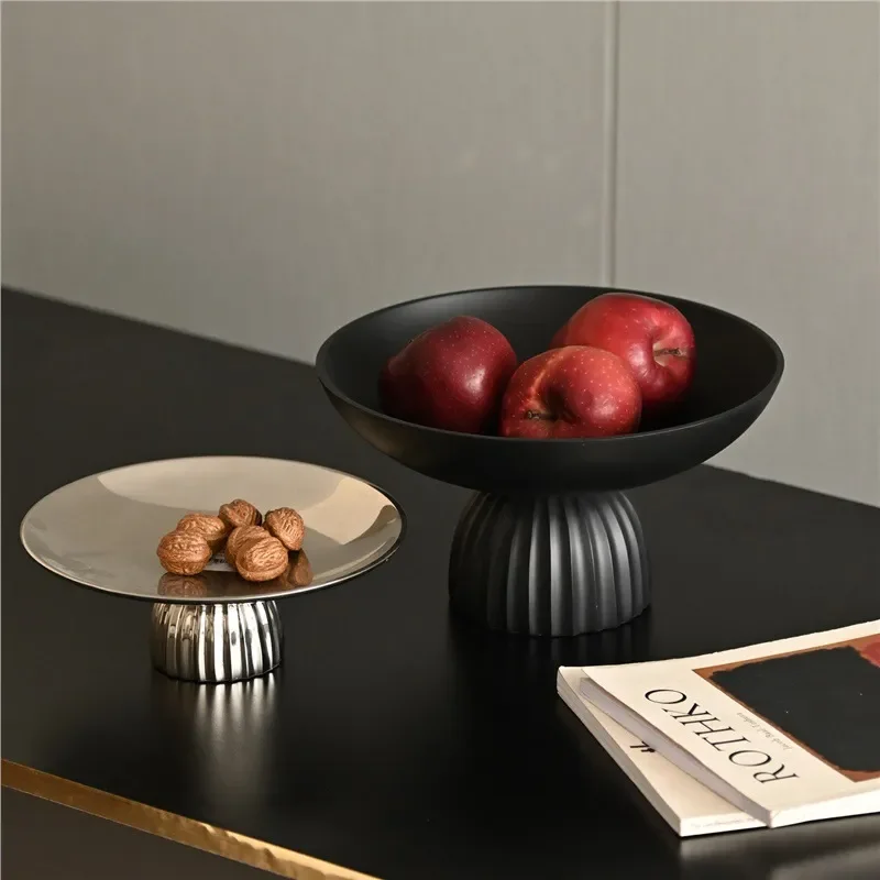 for India Imported Black and Silver Fruit Plate Nordic Light Luxury Model Room Living Room Coffee Table Decorative Metal High