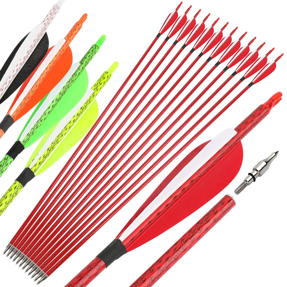 

6/12 шт. смешанная карбоновая стрела, 30 дюймов, позвоночник, 500 стрел, 100 сменных точек, стрельба из лука, тренировочное оборудование для охоты и стрельбы