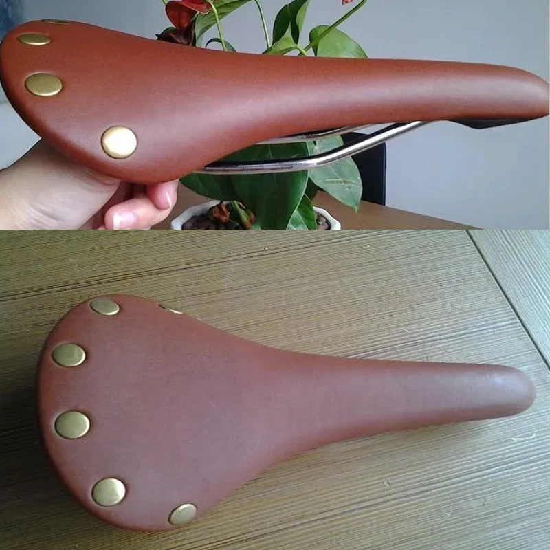 Copper Ingot Retro Saddle Brown Artificial Leather Vintage Bicycle Saddle Brown Saddle