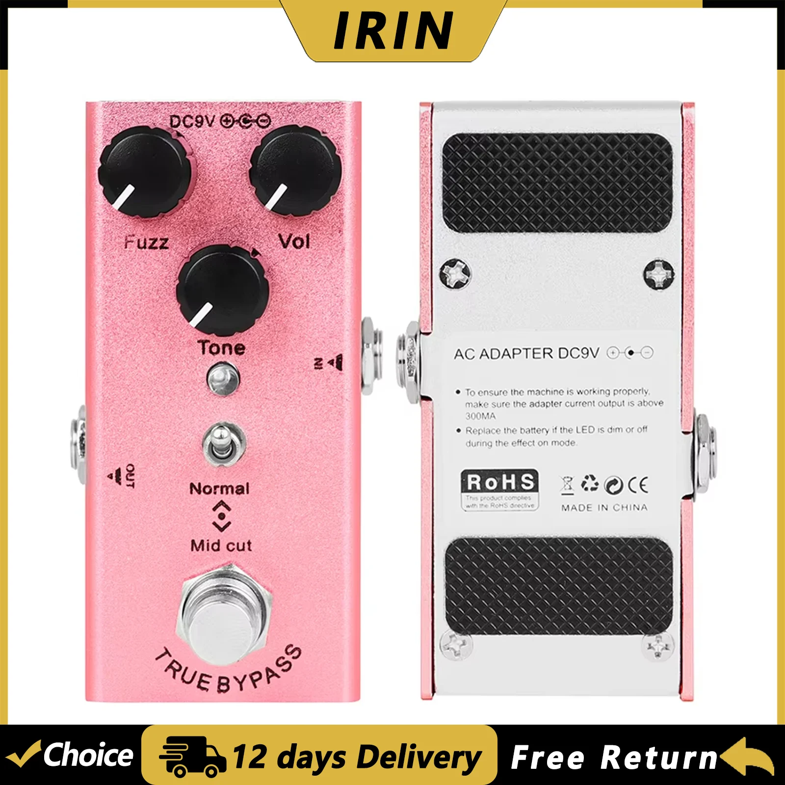 IRIN EF-12 Classic Sound Fuzz Gitarren-Effektpedal E-Gitarren-Pedal aus Aluminiumlegierung True Bypass Gitarrenteile & Zubehör