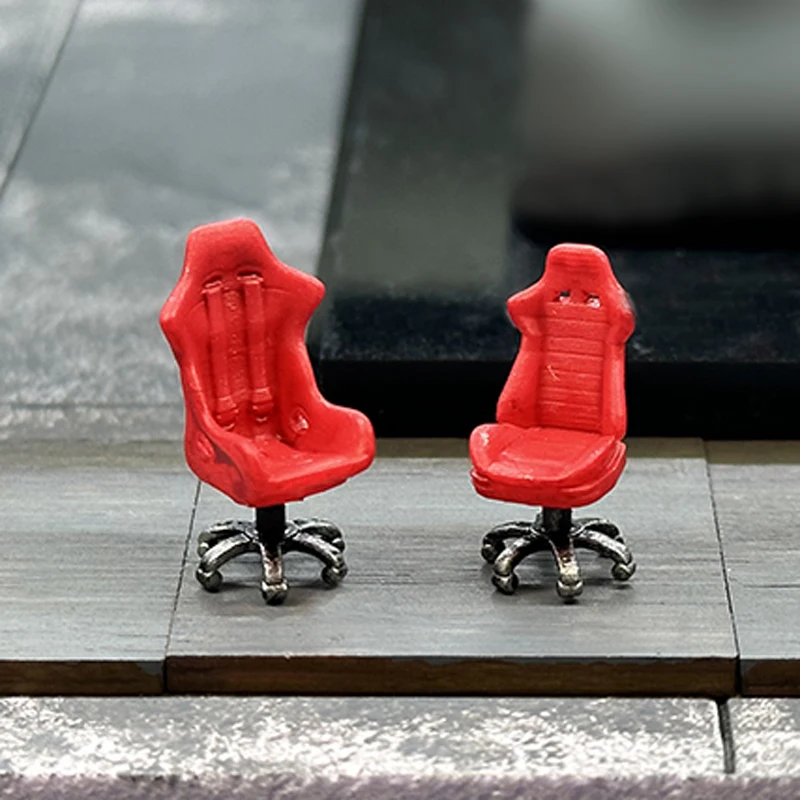 2PCS 1/64 Scale Car Seat Model Miniature Red Office Chair Ornament Height 1.5cm for Garage/Workshop Scene Diorama Decoration