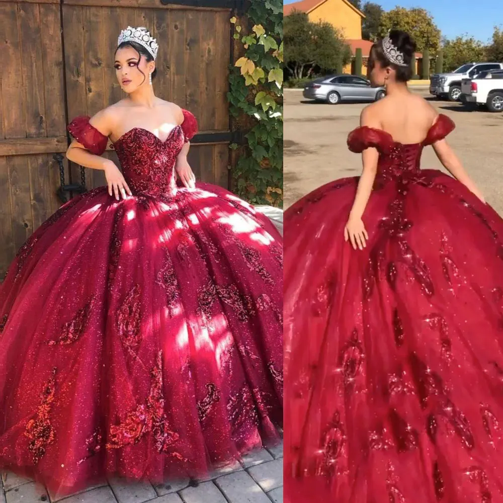 Vestido Quinceanera vermelho com mangas destacáveis e aplique de renda, doce vestido princesa concurso, vestido princesa querida, 15 16, 2024