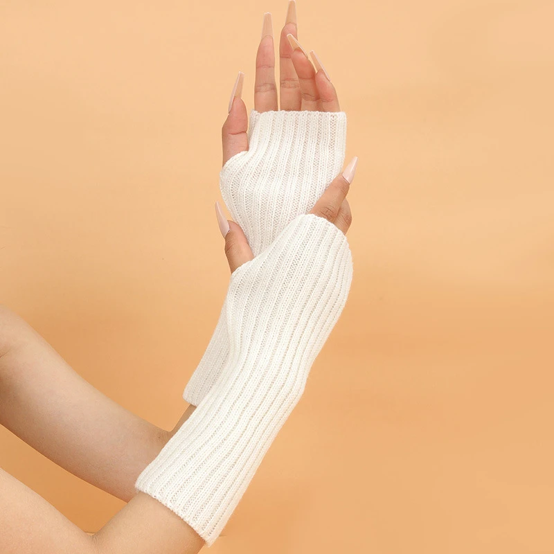 Girls Colorful Warm Knitted Arm Sleeves Soft Stretchy Casual Long Fingerless Gloves Lolita Decoration Mitten