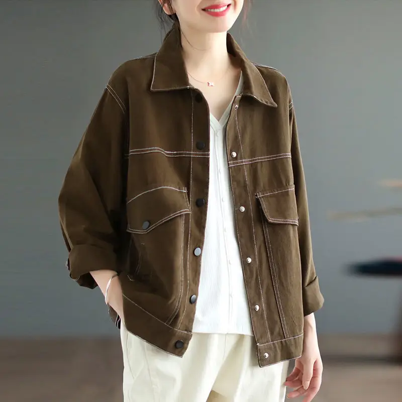 Fashion Lapel Button Spliced Pockets Casual Shirts Women\'s Clothing 2023 Autumn Winter Loose All-match Tops Commuter Blouses