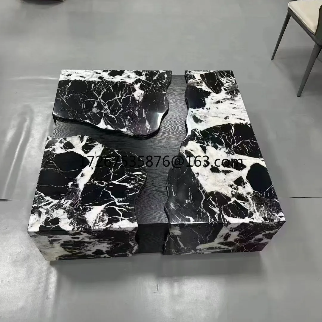 

Minimalist modern home living room cracked marble coffee table rectangular designer natural marble coffee table