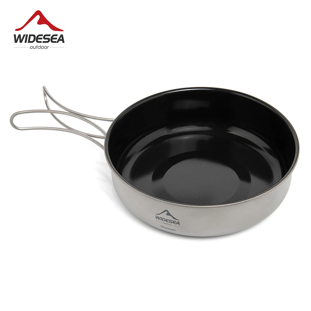 Widesea Titanium Camping Frying Non-Stick Pan Outdoor Picnic Pot Hiking Ultralight Cookware Steak Fryer Portable Folding Handle