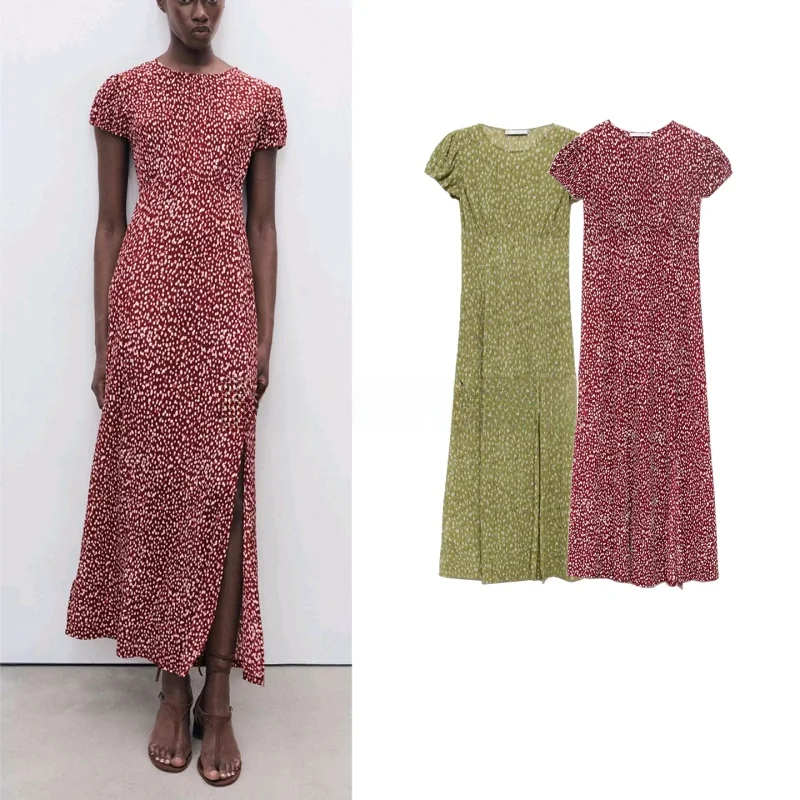 Estate delle nuove donne floreale Vaion Side Split Bubble Or Sve Straight Dr Casual Sle X Versione Fibra di poliestere