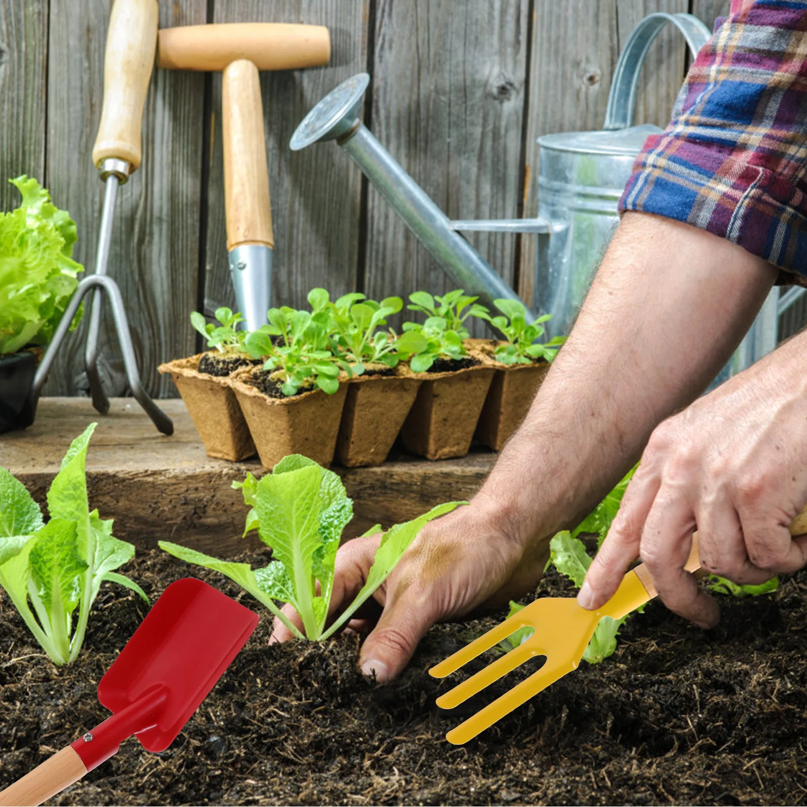 1 Juego de herramientas de jardinería para niños, Mini rastrillo de pala, juego de jardín pequeño de colores para plantar al aire libre, excavación, deshierbe, rastrillo pequeño