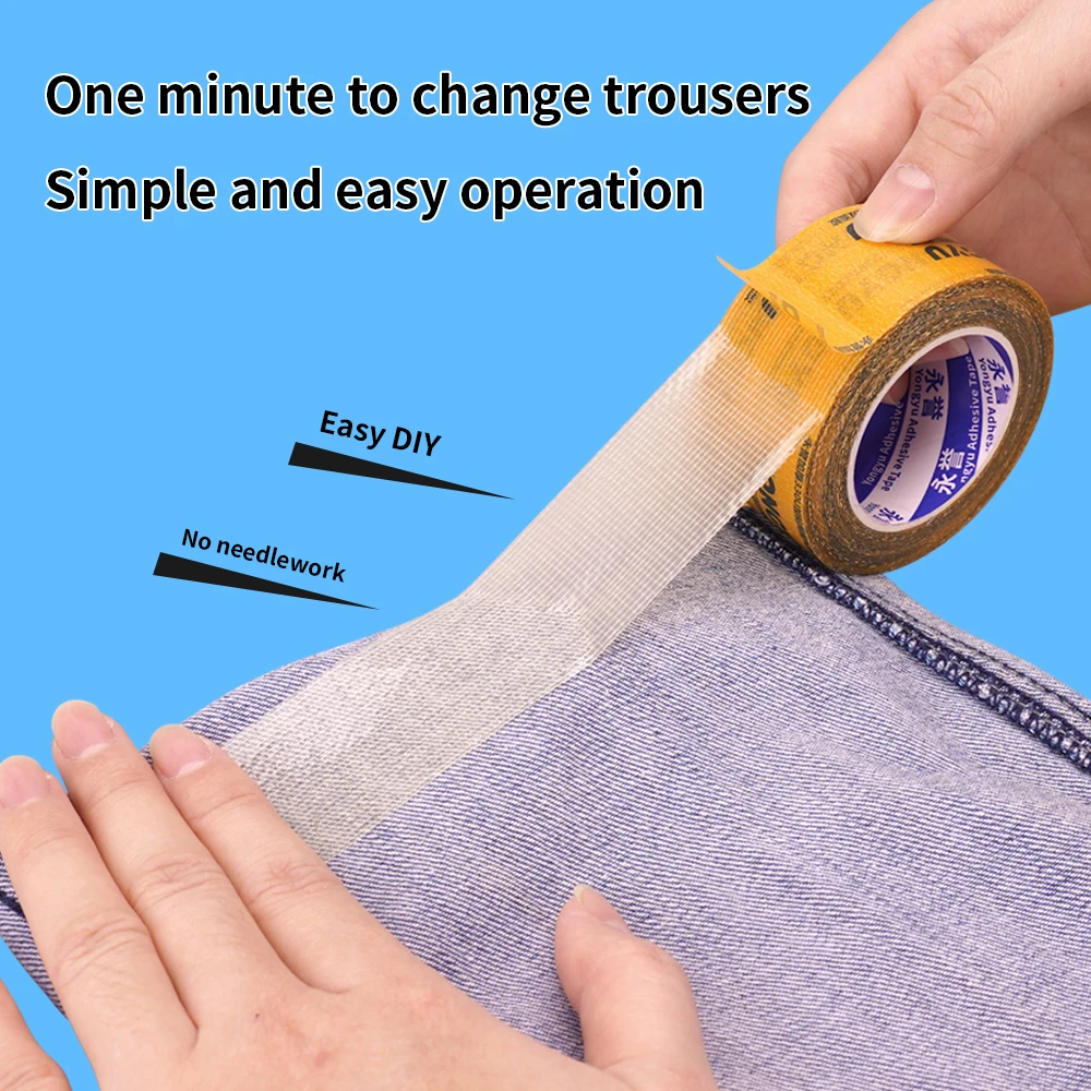 No Sew Hemming Tape Self Adhesive Pants Hem Tape Invisible Length Adjustment for Jeans Trousers Skirts
