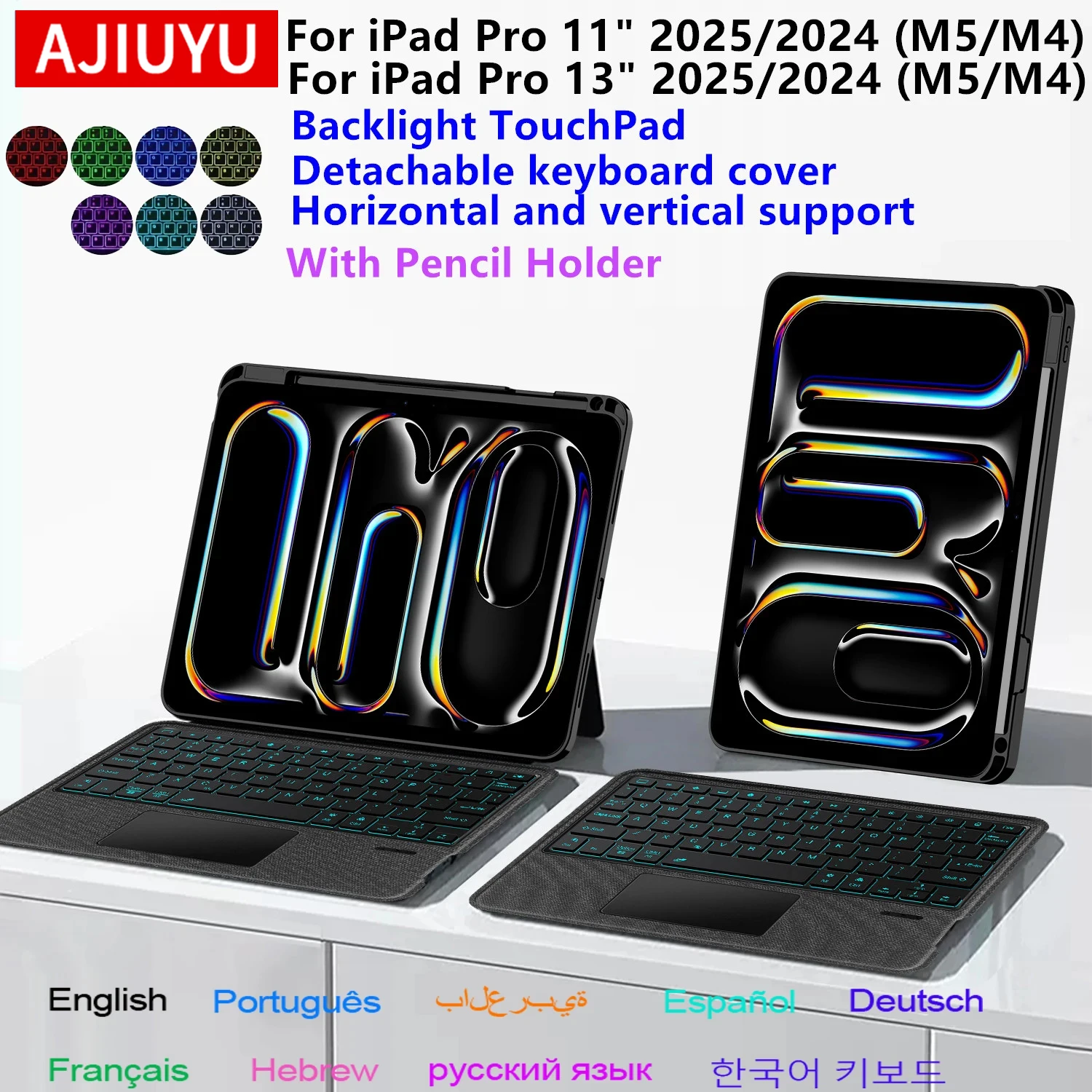 

Чехол с подсветкой Magic Keyboard для iPad Pro M5 11 13 дюймов 2025 Смарт-съемный чехол с клавиатурой для iPad Pro 13 11 дюймов M5 M4 Funda