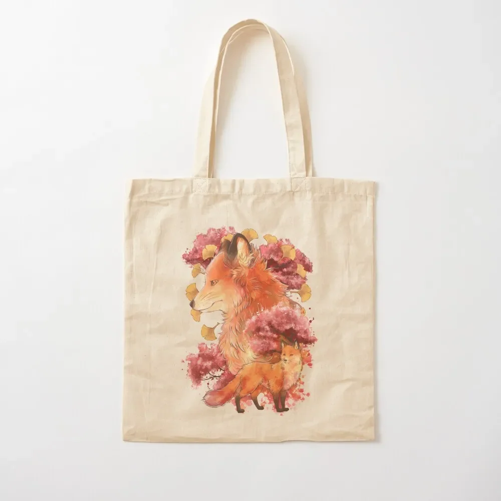 Autumn Fox with Ginkgo Tote Bag Women's shopping bag tote bags men Tote Bag