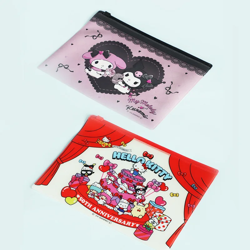 Kawaii Hello Kitty 50Th Anniversary Cartoon Cute Print Transparent Chain Clip Bag Pvc Storage Bag File Bag B6 Women Accessories