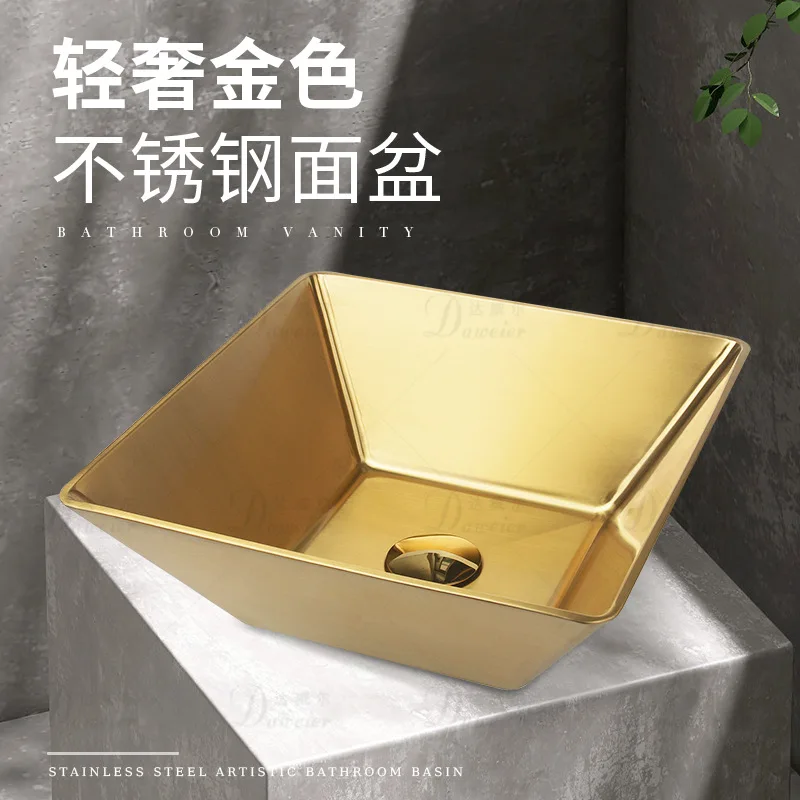 Luxury Modern Bathroom sink New design Gold Hand Basin SUS304 Stainless steel lavabo 350*350*130mm washbowl Black washbasin