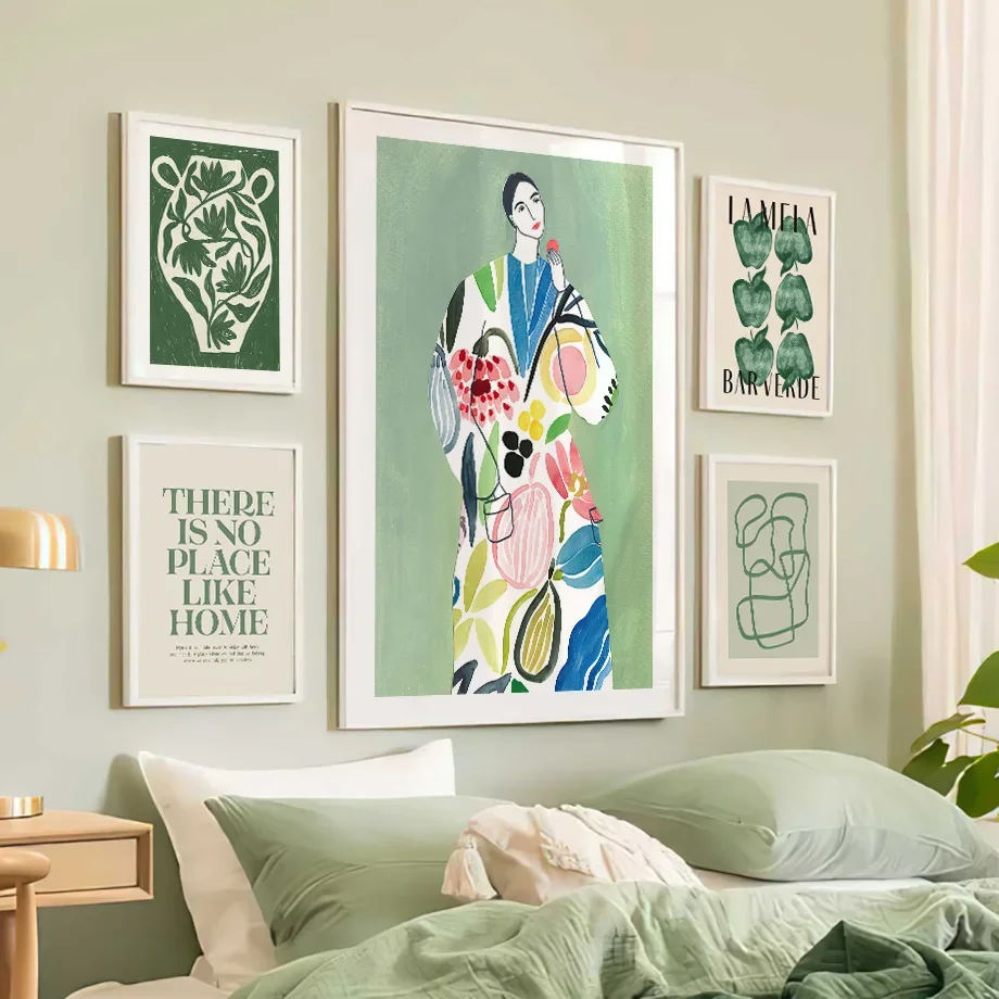 قماش اللوحة الأخضر النباتية زهرية لا ميلا فان جوخ مجردة خط جدار الفن الملصقات والمطبوعات صور لغرفة المعيشة ديكور #2