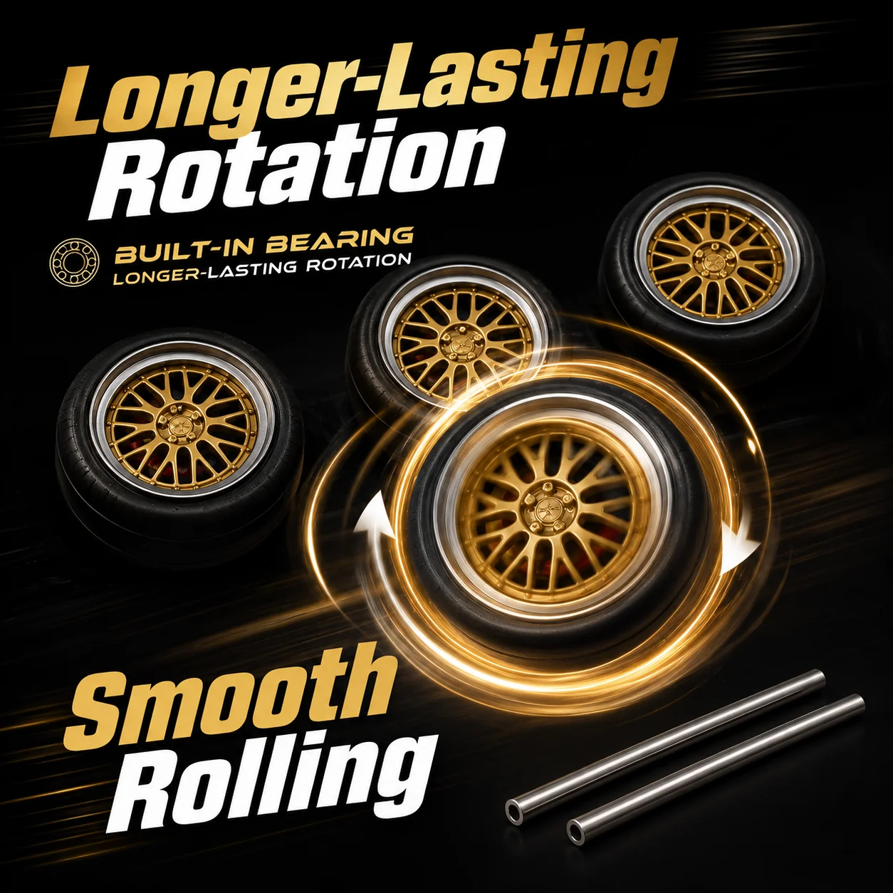 X-Scale 1/64 Model Car Wheels Dynamic Bearing Rubber Tires 10.8mm with Brake Disc Axles for 1/64 Racing Style Cars Upgrade