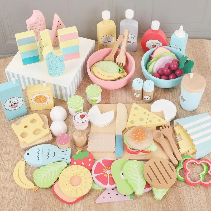 

Miniso Children Play House Simulated Mini Kitchen Puzzle Oriented Wooden Toys Breakfast Fruits And Vegetables Family Game Gift