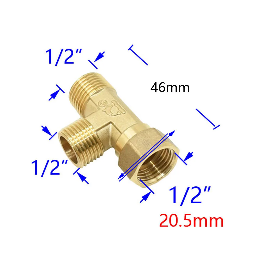 Mosiądz 1/2 Cal męski trójnik żeński złącze wąż hydrauliczny Splitter miedź t-kształt montaż 3 Way wąż Tube Adapter 1 sztuk