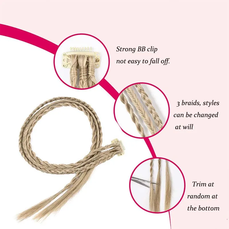 1 Pc 22 Inch Clip On 3 Braid One Piece Synthetic Fiber Hair Extension Women Daily Party Wear Clip Extension Blonde Hairp