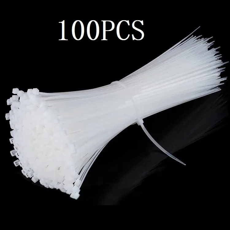 100Pcs Self-locking Plastic Nylon Tie White 4X300 Cable Tie Fastening Ring 3X200 Cable Tie Zip Wraps Strap Nylon Cable Tie Set