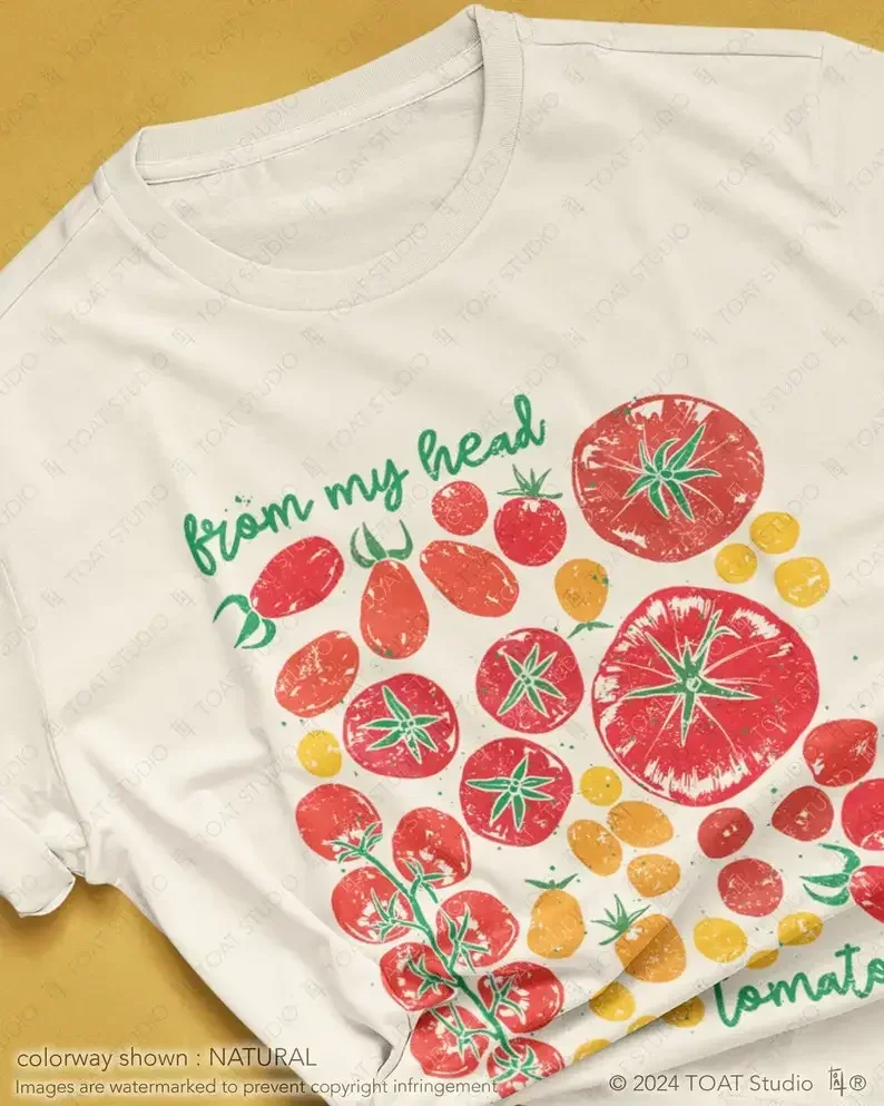 Tomato Blockprint Unisex T-Shirt Tomato Humor Tomato Fruit Illustration Botanical  Plant Garden Culinary Vegetable Vegan Cook