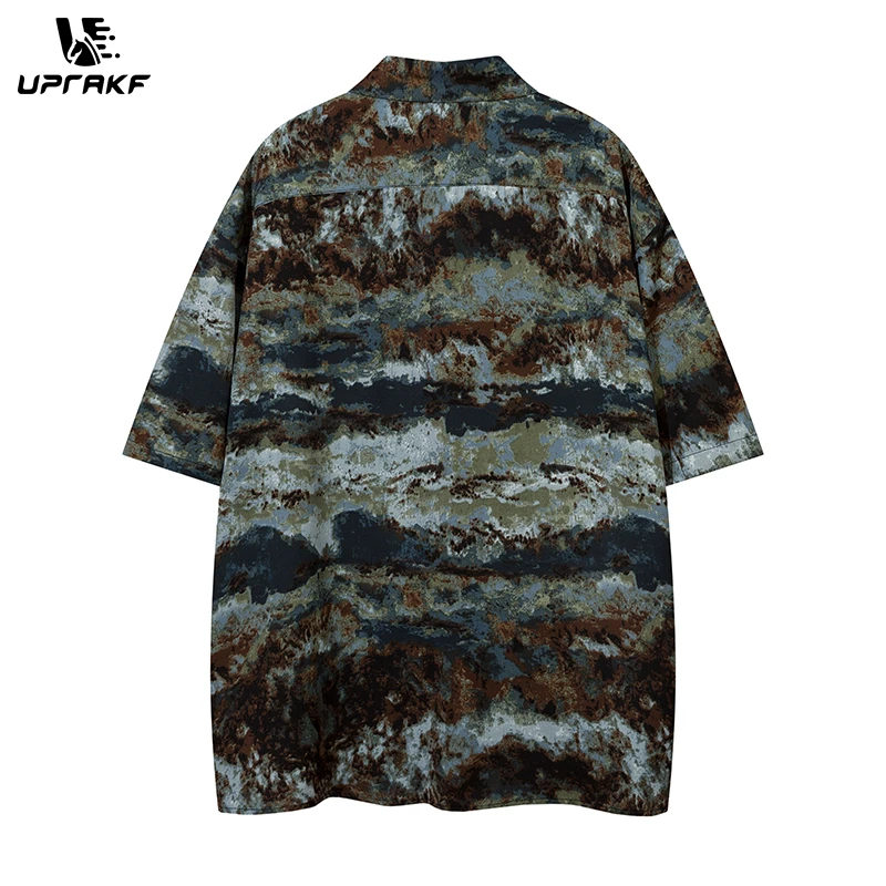 UPRAKF Vintage Streetwear Abstract Print Shirts Casual Summer Tops Outwear Short Sleeve High Quality Fashion Loose Comfortable