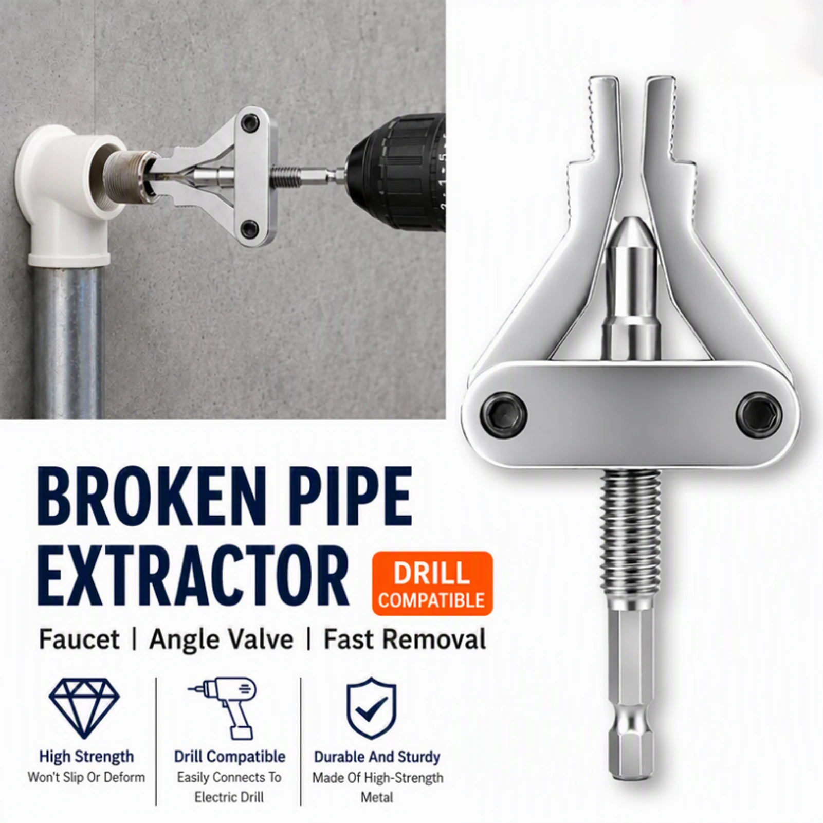 2PCS 3 in 1 Pipe Valve Extractor Broken Pipe Extractor Tool for 1/2 3/4 1 Inch PPR PVC MPP Plastic Pipes Damaged Pipe Extractor