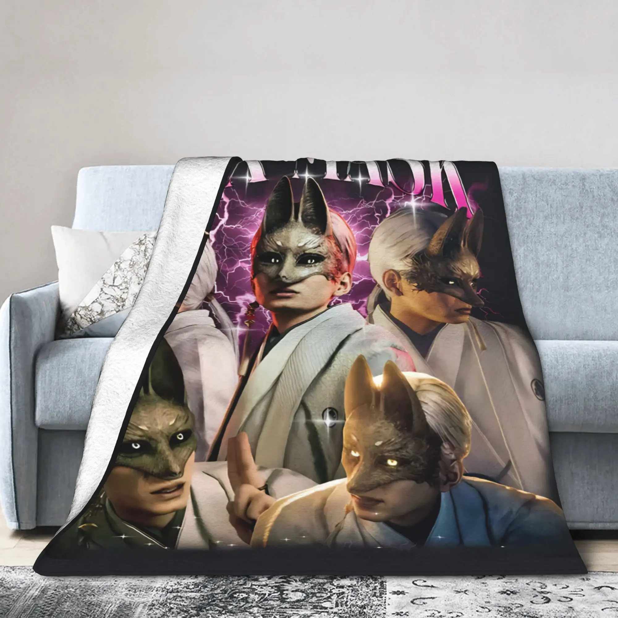 Silent Hill F Tsuneki Kotoyuki Fox Mask Flannel Blanket Game Vintage Throw Blanket for Home 150*125cm Lightweight