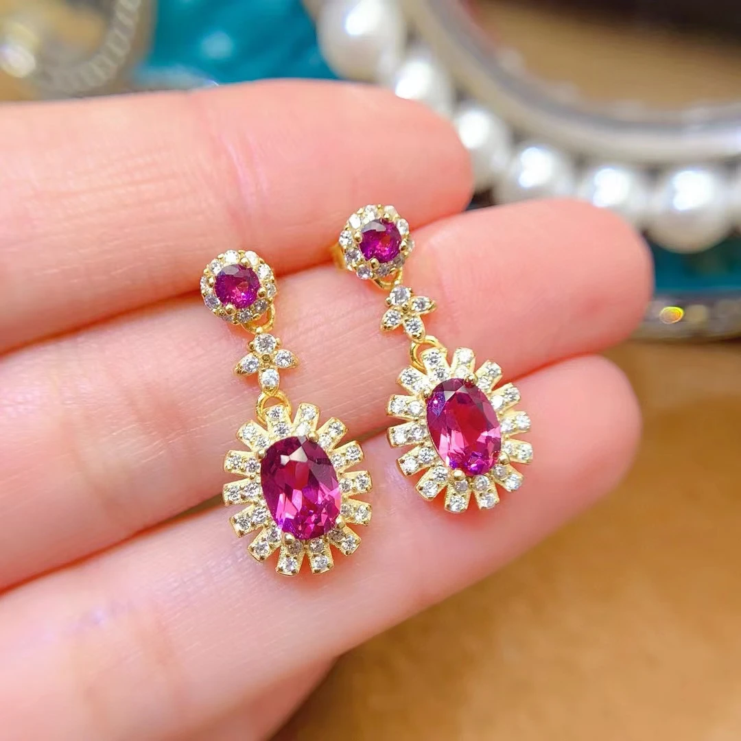 

S925 Pure Silver Precision Inlaid Natural Garnet Women's Earrings Full Clarity Fine Jewelry Support Testing Party Birthday Gift