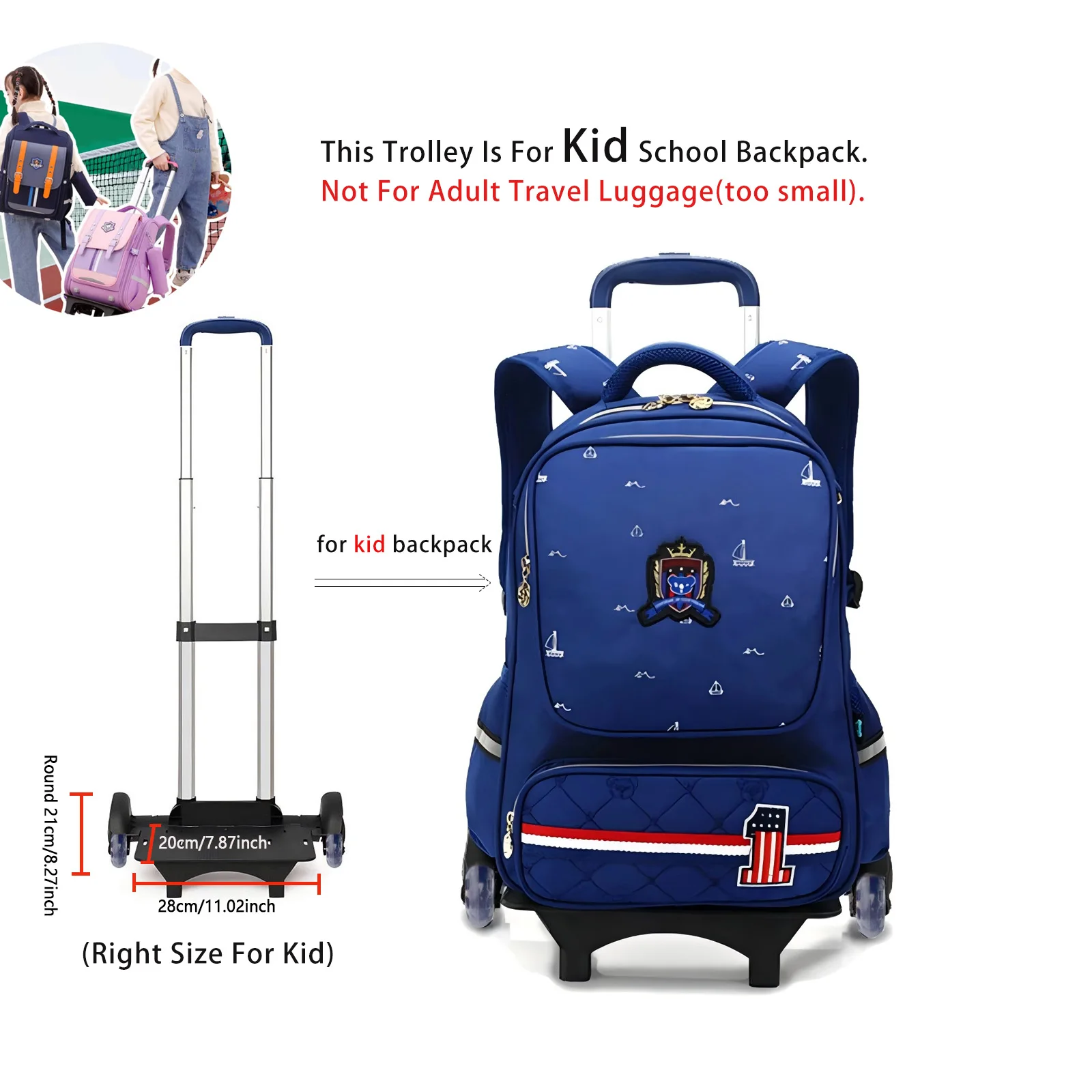 SUN EIGHT Kid Trolley Backpack Wheeled Bag School Bag For Children Wheels Expandable Rod High Function Trolly