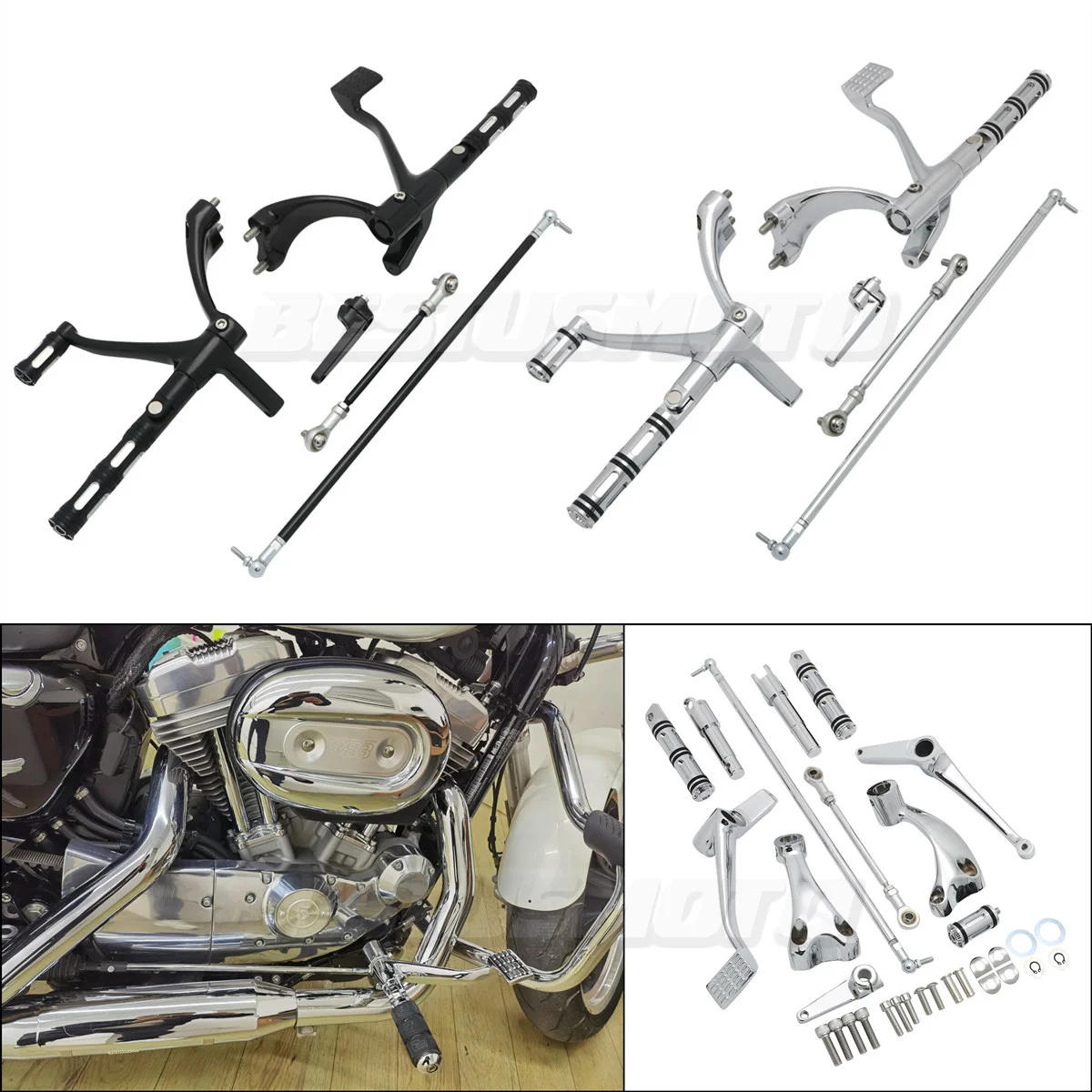 Motorcycle Forward Controls Kit Foot Pegs Shifter Levers Linkages For Harley Sportster XL883 XL1200 Custom Forty Eight 2004-2013