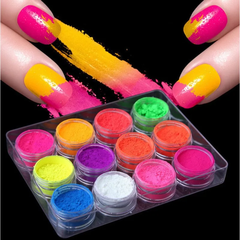 

Neon Pigment Powder Set Fluorenscence Effect Nail Glitter Rainbow Chrome Dust Gradient Effect Ombre Rubbing Dust Manicure Decor