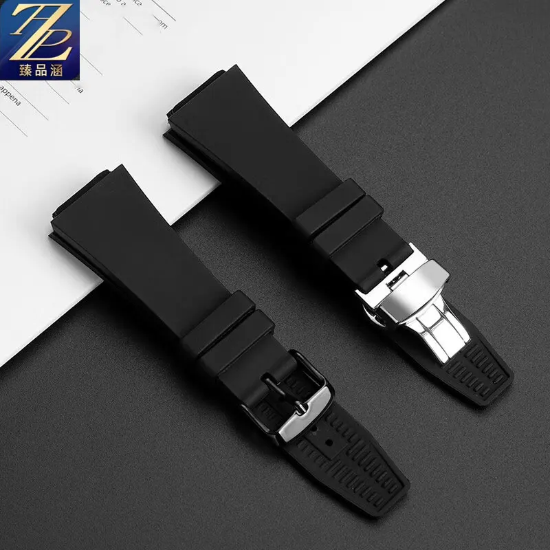 24 * 18mm convex black silicone watch band for RADO thin series watch strap convex replacement watch chain accessories black