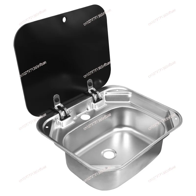 

RV Sink Covered Kitchen Washbasin Folding Flip Single Slot Stainless Steel Square Water Basin