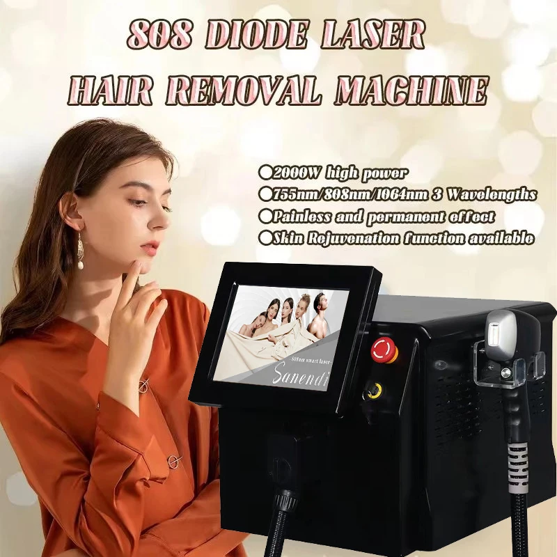 

Diode laser hair removal laser professional Machine 2000W High Power 755 808 1064nm Titanium Triple epilator for womenfor salon