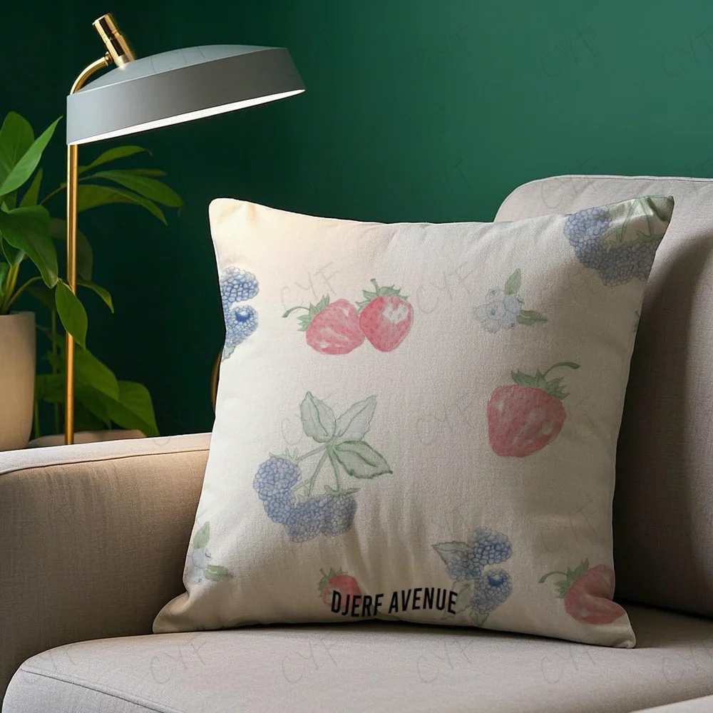 D-Djerf Summer Berries Print Avenue Pillow Case  Anti-dustmite Pillowcase Invisible zipper silky short plush Sofa cushion cover