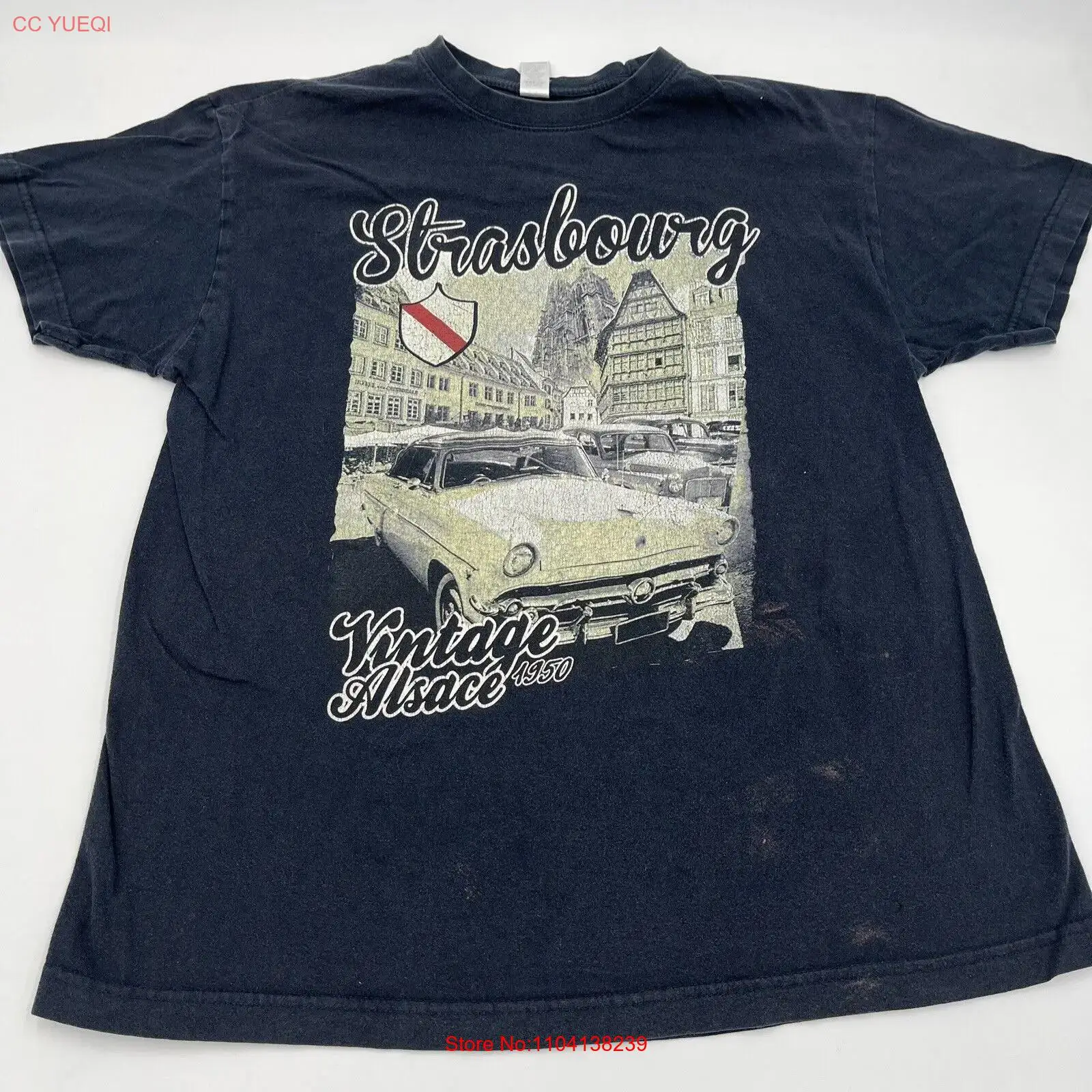 Vintage 1950 Alsace Classic Car Black Faded T-Shirt Men's Size Medium 90’s