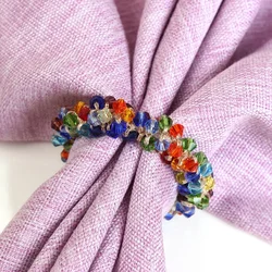 6Pcs 1.57in Creative Colorful Crystal Beaded Napkin Ring Mineral Lime Napkin Buckle Christmas Sugar Napkin Ring Table Decoration
