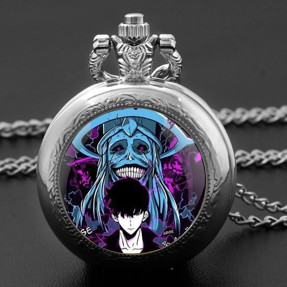 Vintage SOLO LEVELING VICTOR Solo Leveling Glass Dome Quartz Pocket Watch, Necklace Pendant Ideal Gift for Men & Women and Kids